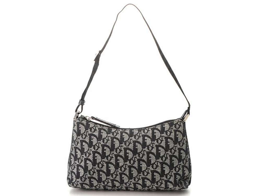 Christian Dior Trotter Shoulder Bag Black Gray Canvas